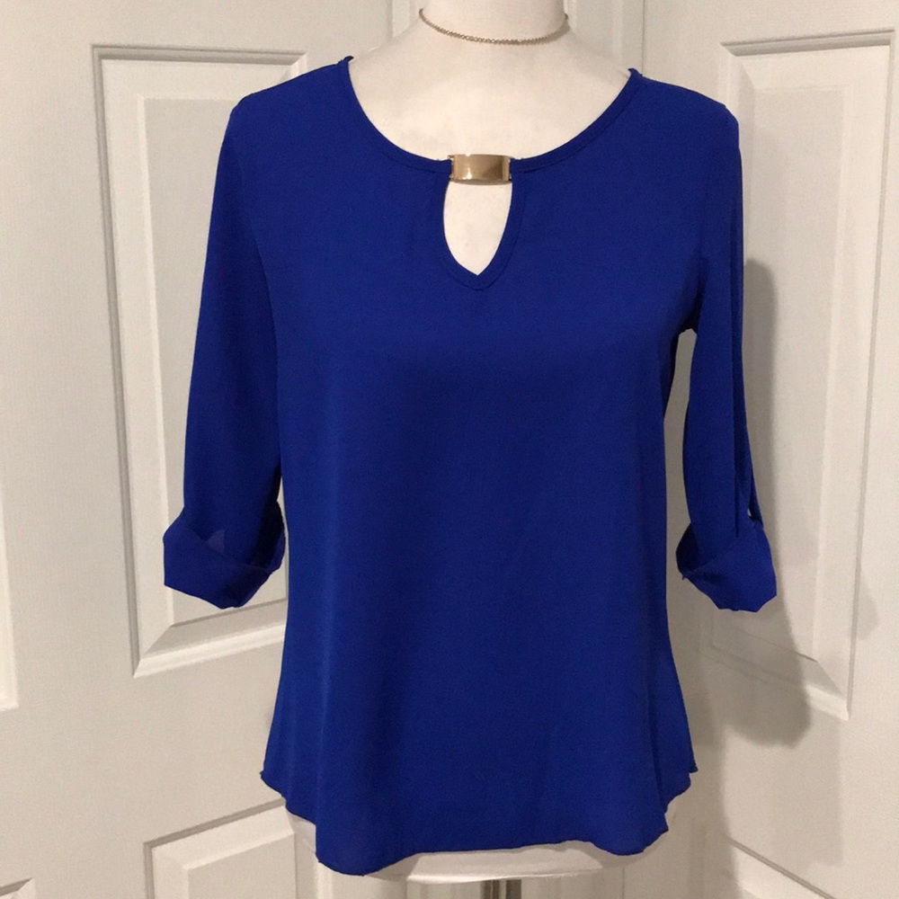 Royal Blue Blouse with Gold Accent